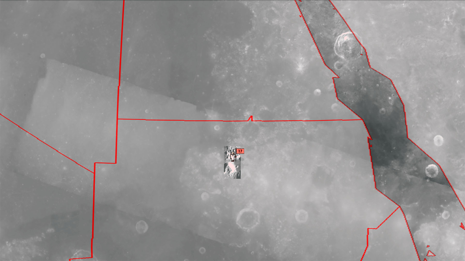 A depiction of an Apollo 17 astronaut, presumably Commander Eugene Cernan, posing with a flag in North Sudan on the Moon in Google Earth 7.1.2.2041.